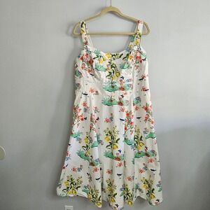 Wayward Fancies eShakti XL/XXL Floral‎ Lemons Sleeveless Midi Dress Smocked